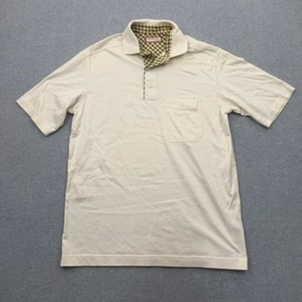 Emidio Tucci Polo Mens 5 Cream Old Money Gingham Trim Cotton Pocket Shirt
